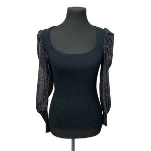 Questions Black Ribbed Metallic Mesh Long Sleeve Size Medium‎ Women's Blouse